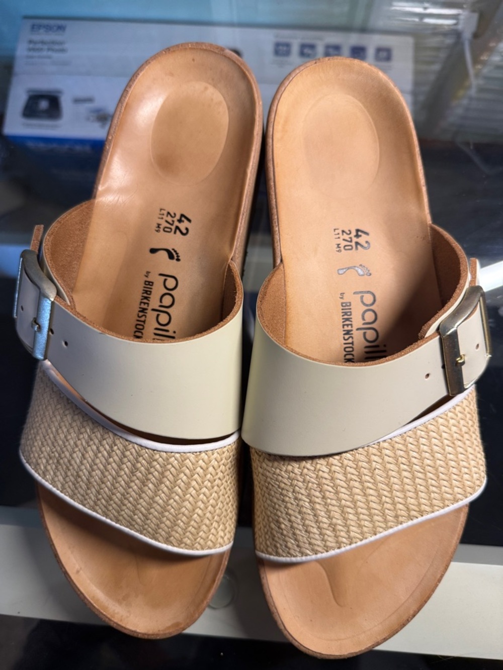 Women's Birk Cream Raffia Slide Sandals 42